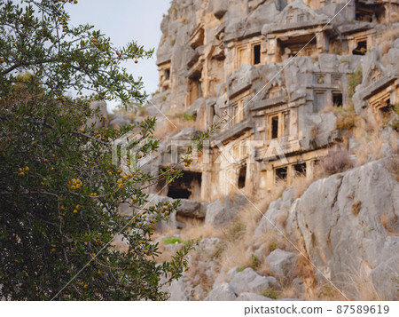 Archeological remains of the Lycian rock cut tombs in Myra, Turkey Archeological remains of the Lycian rock cut tombs in Myra, Turkey 87589619