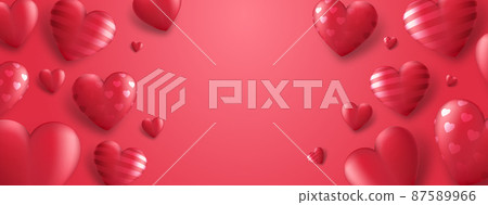 Banner with red 3d hearts and place for your text. Vector illustration Banner with red 3d hearts and place for your text. Vector illustration 87589966