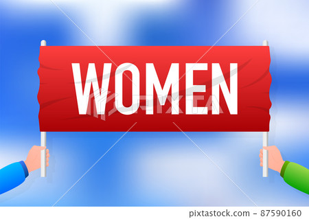 Protest women realistic red table on blue background. Vector illustration 87590160