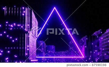 3d render of neon and light glowing on dark scene. Cyber punk night city concept. Night life. Technology network for 5g. Beyond generation and futuristic scene. Sci- fi pattern theme. 3d render of neon and light glowing on dark scene. Cyber punk night city concept. Night life. Technology network for 5g. Beyond generation and futuristic scene. Sci- fi pattern theme. 87590198