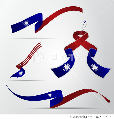 Flag of Taiwan. 10th of October. Vector illustration. Wavy ribbon on gray background. Independence day. National symbol. EPS10. 87590522
