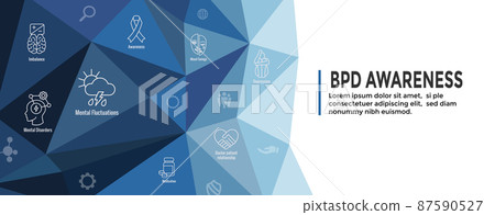 BPD - Borderline Personality Disorder icon set with web header banner 87590527