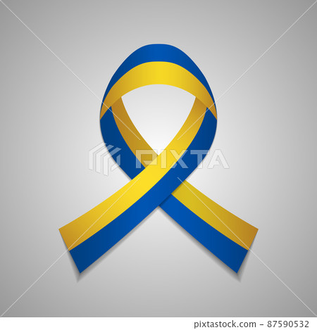 Flag of Ukraine. 24th of August. Vector illustration. Awareness ribbon on gray background. Independence day. National symbol. EPS10. 87590532
