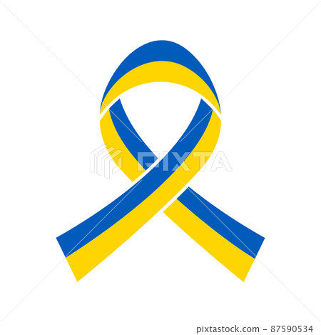 Flag of Ukraine. 24th of August. Vector illustration. Awareness ribbon on gray background. Independence day. National symbol. EPS10. 87590534
