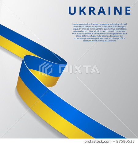 Flag of Ukraine. 24th of August. Vector illustration. Wavy ribbon on gray background. Independence day. National symbol. EPS10. 87590535