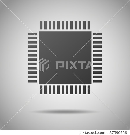 Integrated circuit icon isolated on gray background. Lack, deficite of chips. Semiconductor manufacturing. Processor, microchip. Vector Illustration. EPS10. 87590538