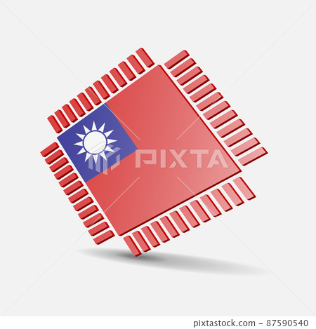 Flag of Taiwan. Integrated circuit icon in colors of taiwanese flag. Semiconductor manufacturing. Processor, microchip. Vector Illustration. EPS10. 87590540