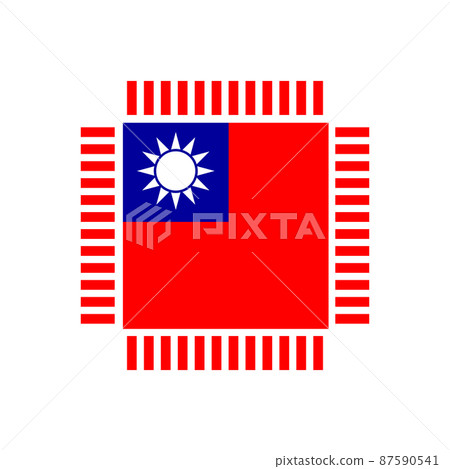 Flag of Taiwan. Integrated circuit icon in colors of taiwanese flag. Semiconductor manufacturing. Processor, microchip. Vector Illustration. EPS10. 87590541