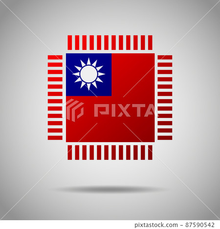 Flag of Taiwan. Integrated circuit icon in colors of taiwanese flag. Semiconductor manufacturing. Processor, microchip. Vector Illustration. EPS10. 87590542