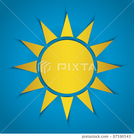 Cartoon yellow sun on blue background. Graphic childish design template. Vector illustration. EPS10. 87590543