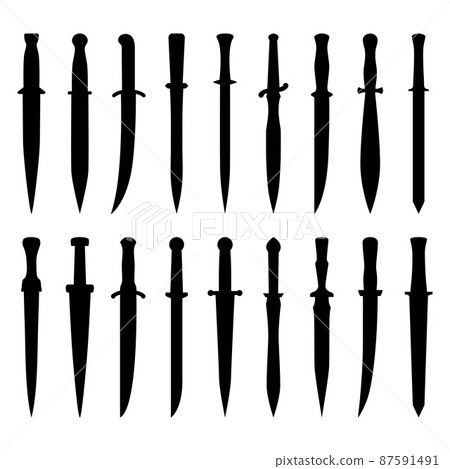 Set of silhouettes of daggers and swords, vector illustration Set of silhouettes of daggers and swords, vector illustration 87591491