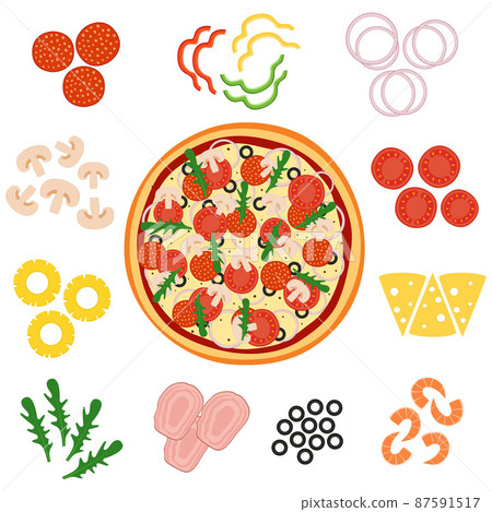 Pizza and ingredients for pizza, vector illustration Pizza and ingredients for pizza, vector illustration 87591517