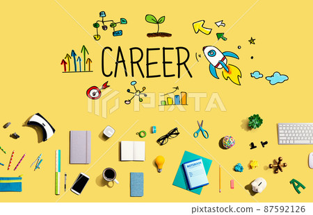 Career theme with electronic gadgets and office supplies Career theme with electronic gadgets and office supplies 87592126