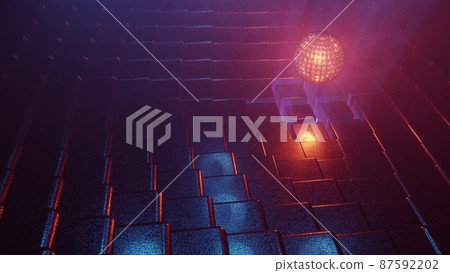 3d 4K UHD illustration of lights through cubes and sphere 87592202