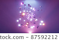 3d illustration with neon cubes flying in purple 4K UHD tunnel 87592212