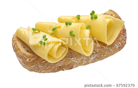 Cheese rolls on bread slice isolated on white background 87592370
