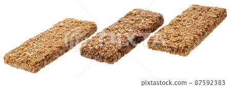 Cereal granola bars isolated on white background 87592383