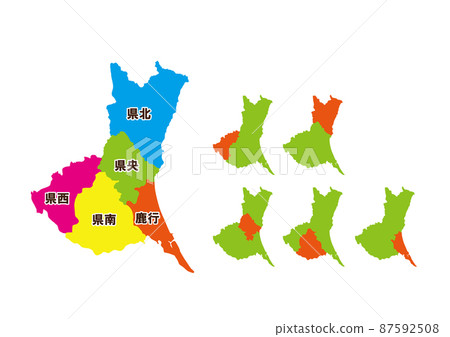 Ibaraki prefecture map color-coded by region 87592508