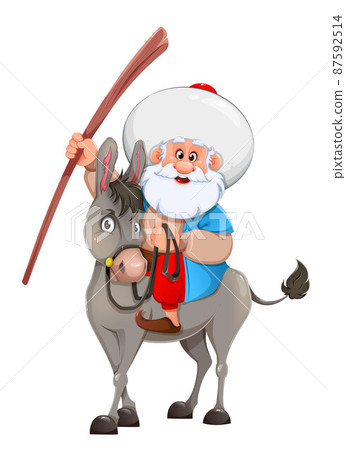 Ramadan Kareem. Nasreddin Hodja sitting on donkey 87592514