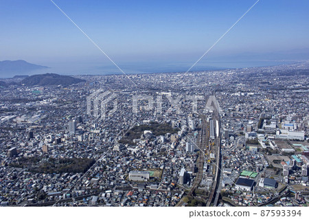 Over Mishima City, Tokaido Shinkansen Mishima Station, aerial photography 87593394