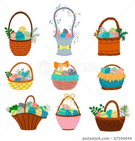A set of Easter baskets with eggs, vector isolated on a white background 87594044