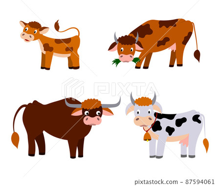 a set of cute cartoon cows and a calf. vector isolated on a white background 87594061