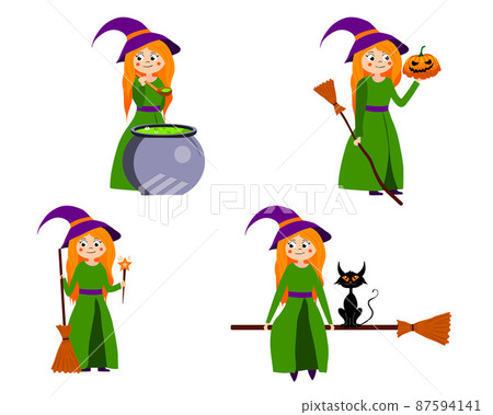 a set of cute cartoon witches in hats. vector isolated on a white background a set of cute cartoon witches in hats. vector isolated on a white background 87594141