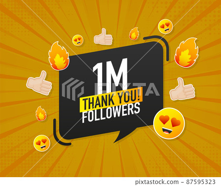 Thank you 1000000 followers on yellow background. White background. Vector design. Flat design. Social media 87595323