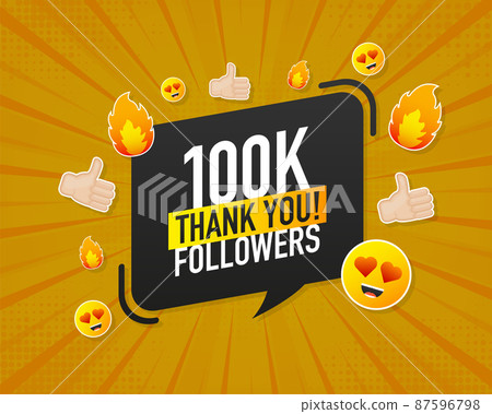 Thank you 100000 followers on yellow background. White background. Vector design. Flat design. Social media Thank you 100000 followers on yellow background. White background. Vector design. Flat design. Social media 87596798