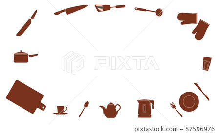 A frame for kitchen utensils arranged horizontally. Single color vector illustration. A frame for kitchen utensils arranged horizontally. Single color vector illustration. 87596976