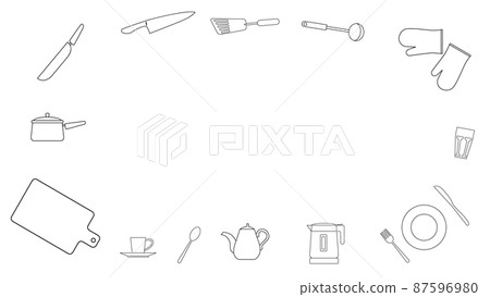 A frame for kitchen utensils arranged horizontally. Vector illustration of line drawing. 87596980