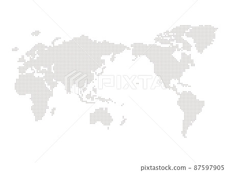 Gray world map centered around Japan-Simple square dot world map 87597905