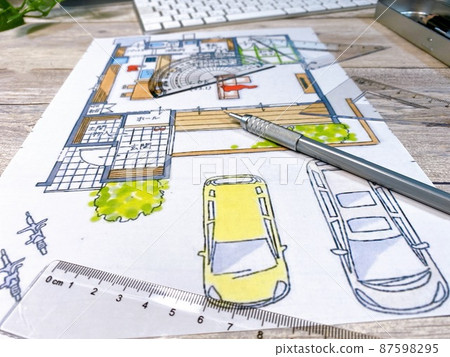 房屋設計平面圖、量角器和佈景 87598295
