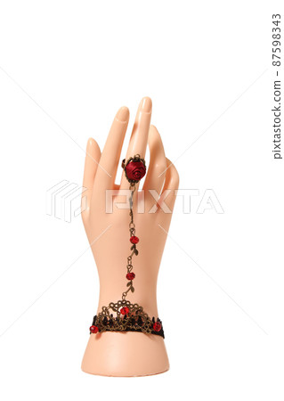 Jewelry on Mannequin Hand, Vintage Style Rose Bracelet with Ring Jewelry on Mannequin Hand, Vintage Style Rose Bracelet with Ring 87598343