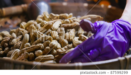Close up of steamed peanuts Close up of steamed peanuts 87599299
