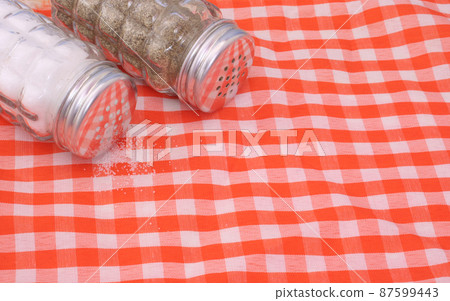 Salt and Fork on Orange Checkered Napkin Salt and Fork on Orange Checkered Napkin 87599443