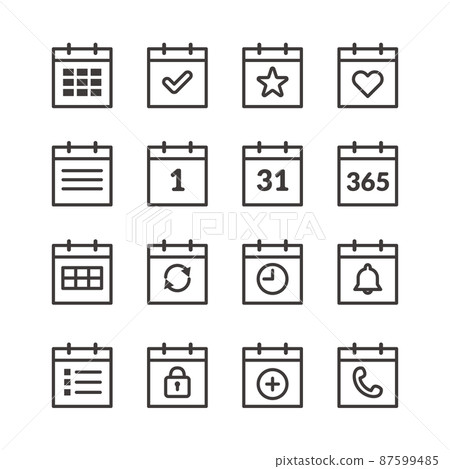 受日曆和時間表啟發的簡單圖標集 87599485