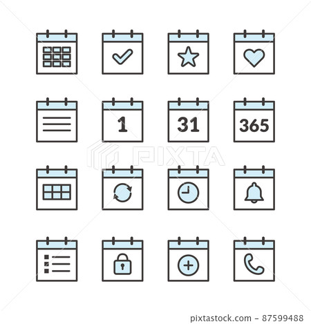 Pictogram icon set with the image of a calendar or schedule 87599488