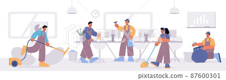 Cleaning service in office, janitors team work - Stock Illustration ...