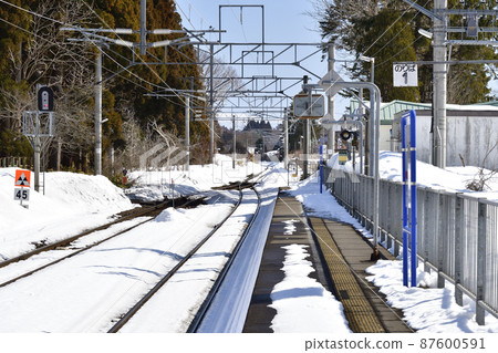 Photographing the scenery of South Hokkaido Railway Company Satsukari Station in Kikonai Town, Hokkaido in early spring Photographing the scenery of South Hokkaido Railway Company Satsukari Station in Kikonai Town, Hokkaido in early spring 87600591