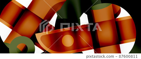 Minimalist geometric abstract background. Lines, circles with shadow effects composition wallpaper design 87600811