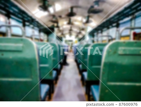 Blurred view of inside Indian rail carriage 2nd class non ac seated Blurred view of inside Indian rail carriage 2nd class non ac seated 87600976