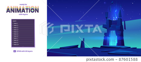 Parallax background with magic portal on rock Parallax background with magic portal on rock 87601588