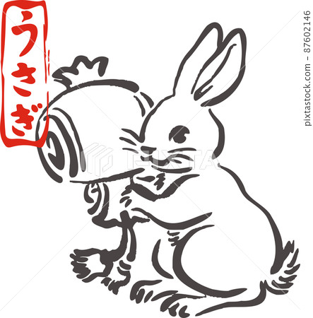 New Year's card material New Year's card 2023 Rabbit Rabbit Rabbit Year Gavel Ink painting Ink painting Japanese painting Ukiyo-e Hand-painted illustration 87602146