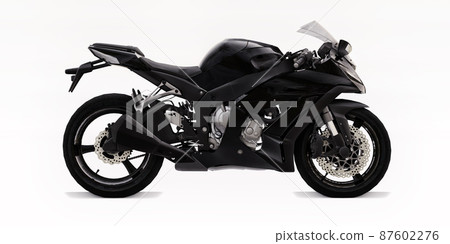 3d black super sports motorbike on white isolated background. 3d illustration. 87602276
