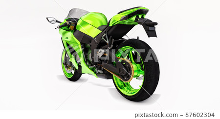 3d green super sports motorbike on white isolated background. 3d illustration. 3d green super sports motorbike on white isolated background. 3d illustration. 87602304
