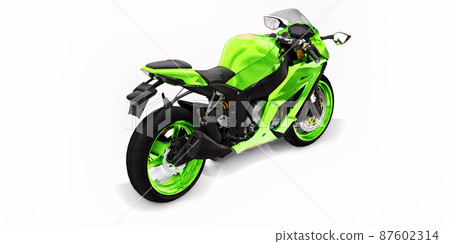 3d green super sports motorbike on white isolated background. 3d illustration. 87602314