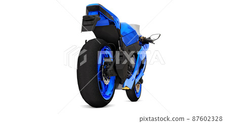 3d blue super sports motorbike on white isolated background. 3d illustration. 87602328