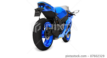3d blue super sports motorbike on white isolated background. 3d illustration. 87602329