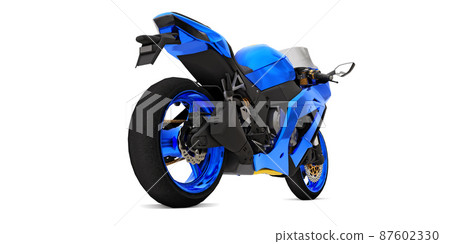 3d blue super sports motorbike on white isolated background. 3d illustration. 87602330